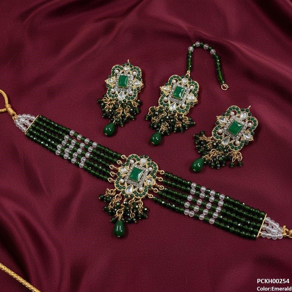 Square Flower Pearl Drop Choker Set