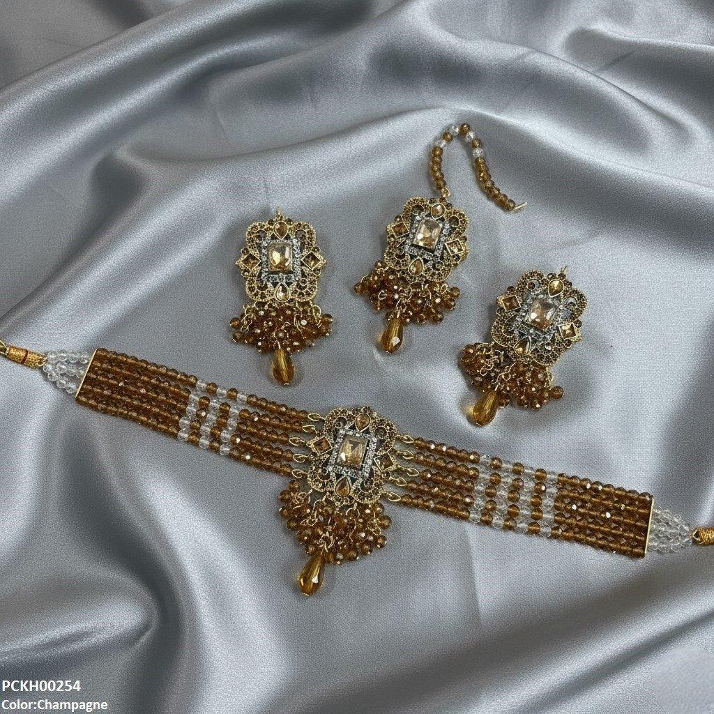 Square Flower Pearl Drop Choker Set
