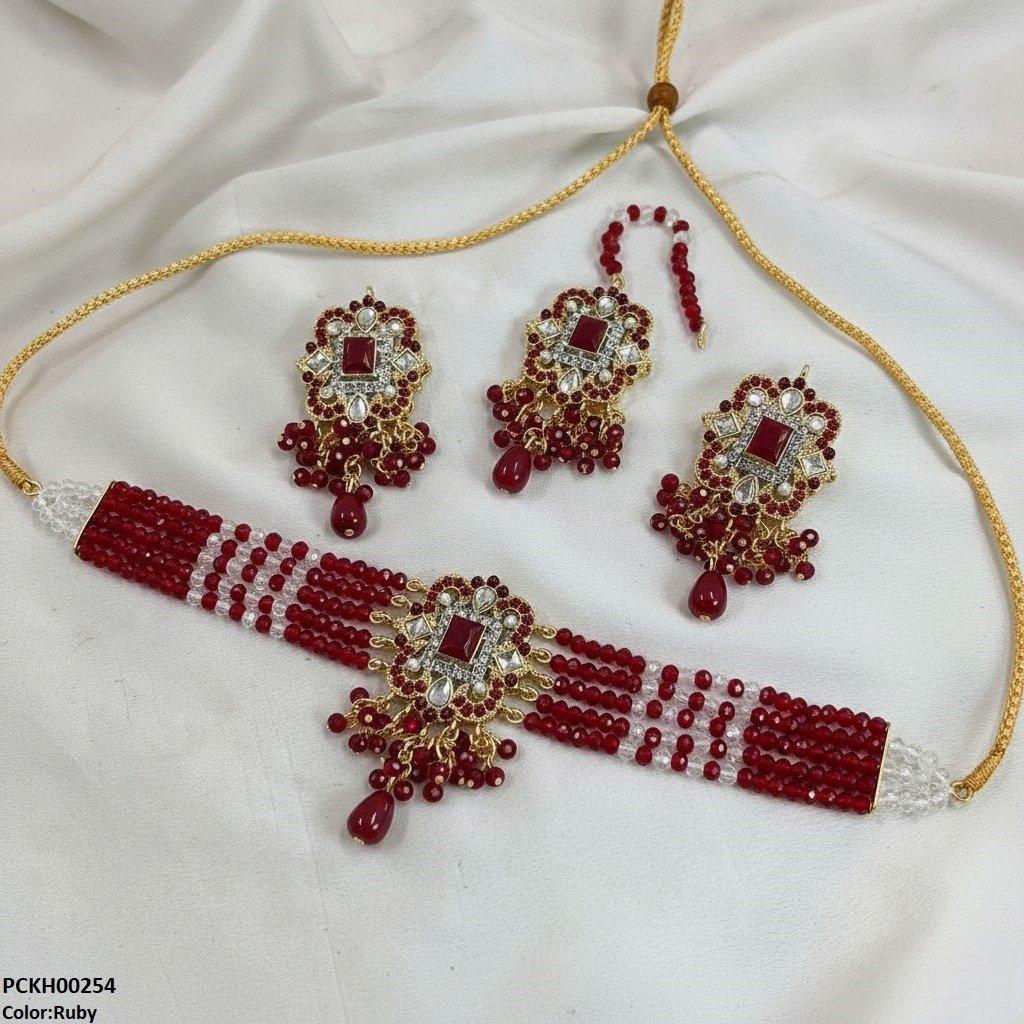 Square Flower Pearl Drop Choker Set