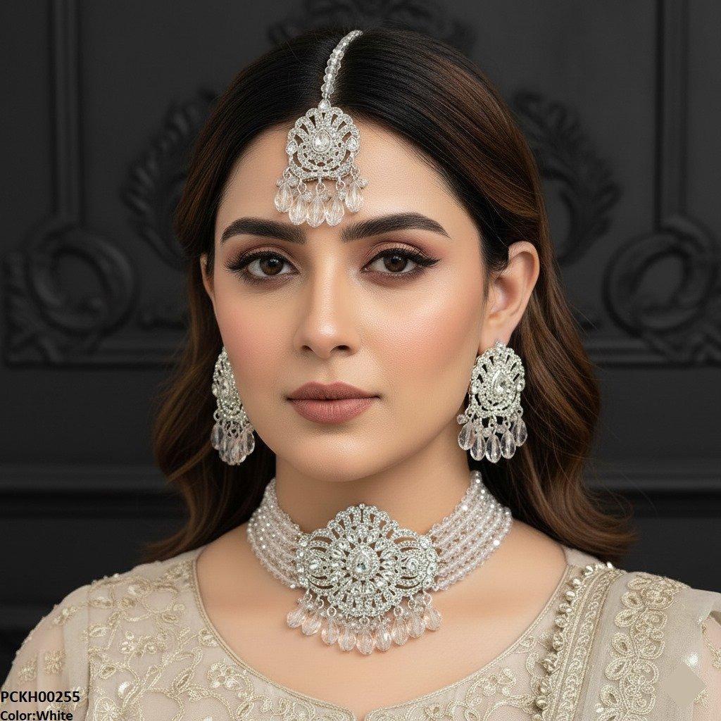 Tear White Pearl Drop Choker Set