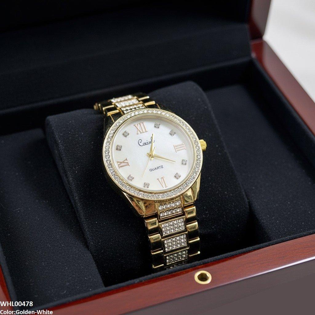 Round Bezel Stone Dial Women's Watch