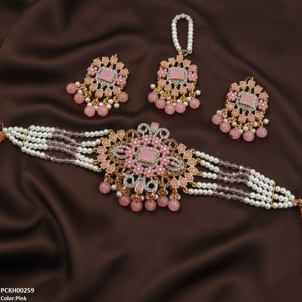 Flower/Tear Pearl Drop Choker Set