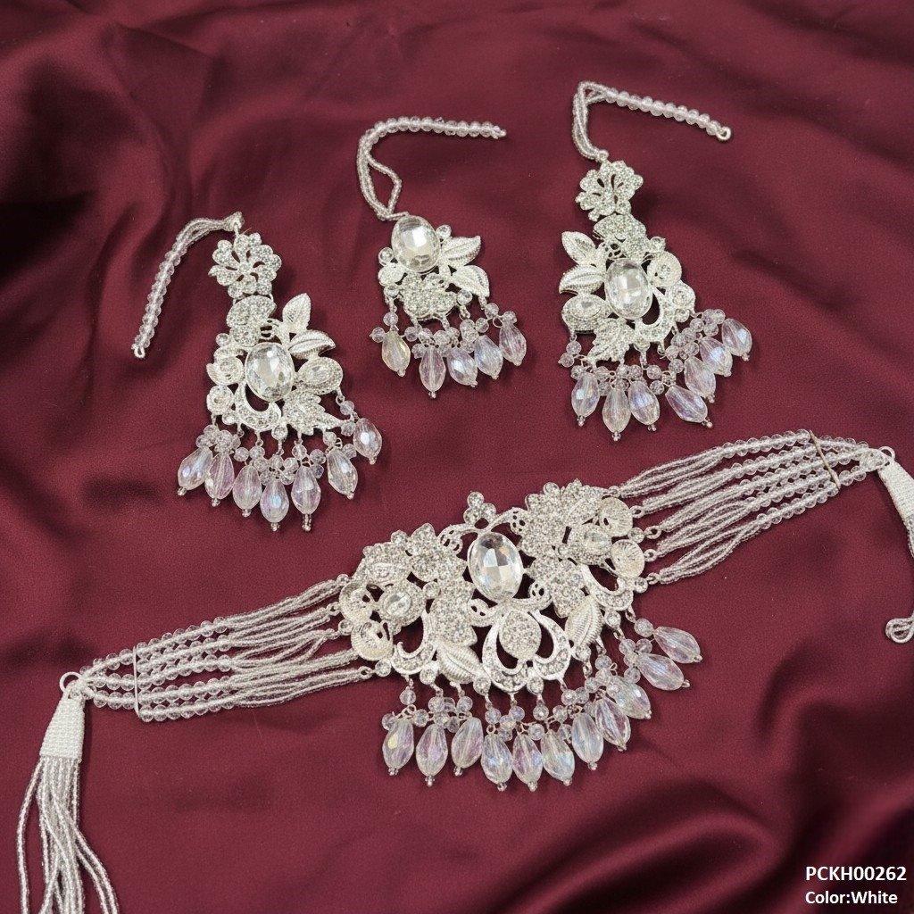 Oval/Flower Pearl Drop Choker Set