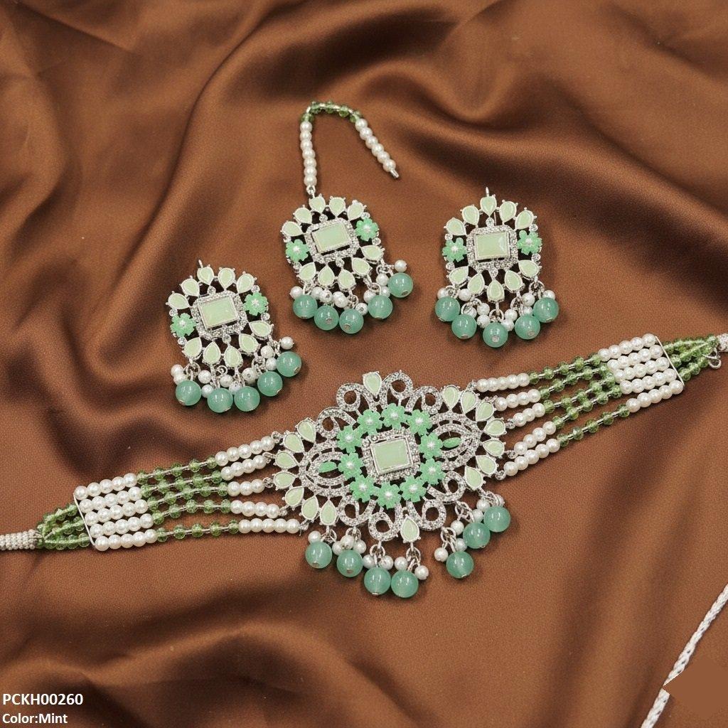 Rectangle Tear Pearl Drop Choker Set