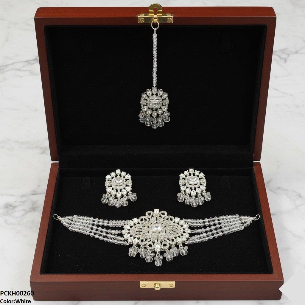 Rectangle Tear Pearl Drop Choker Set