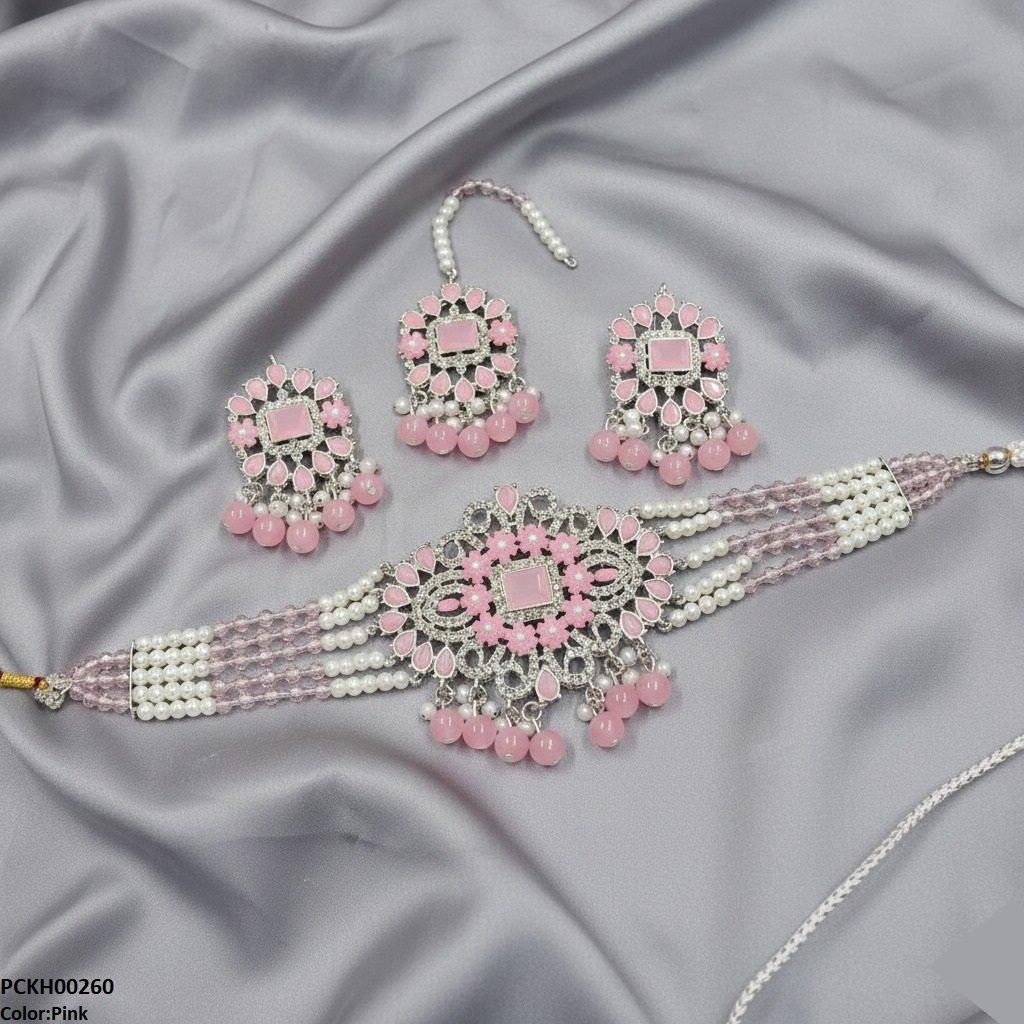 Rectangle Tear Pearl Drop Choker Set