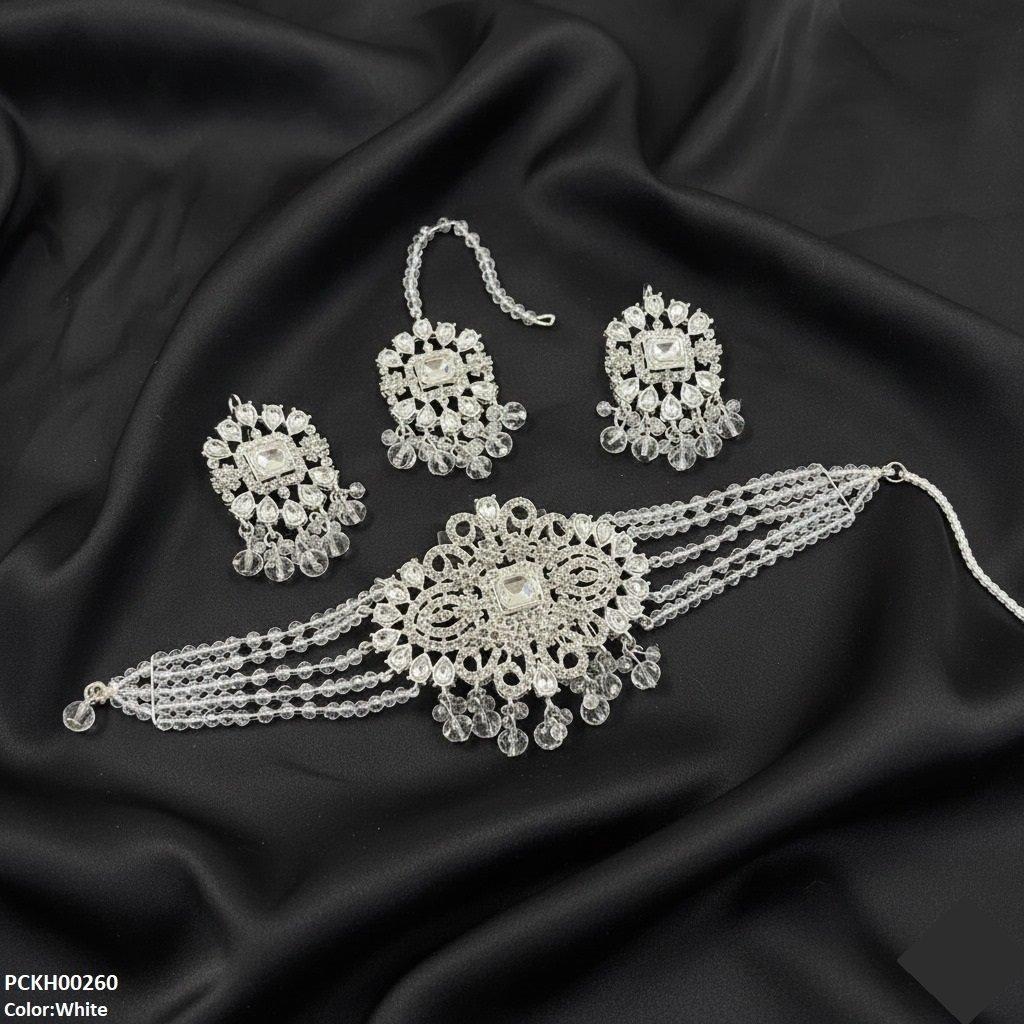 Rectangle Tear Pearl Drop Choker Set