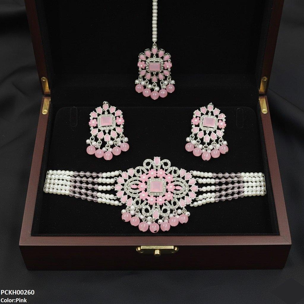 Rectangle Tear Pearl Drop Choker Set