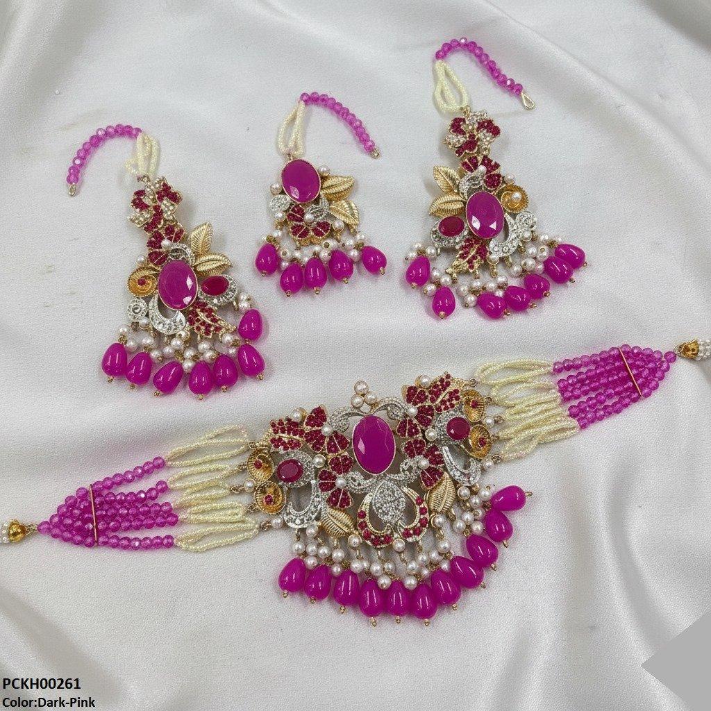 Oval/Flower Pearl Drop Choker Set