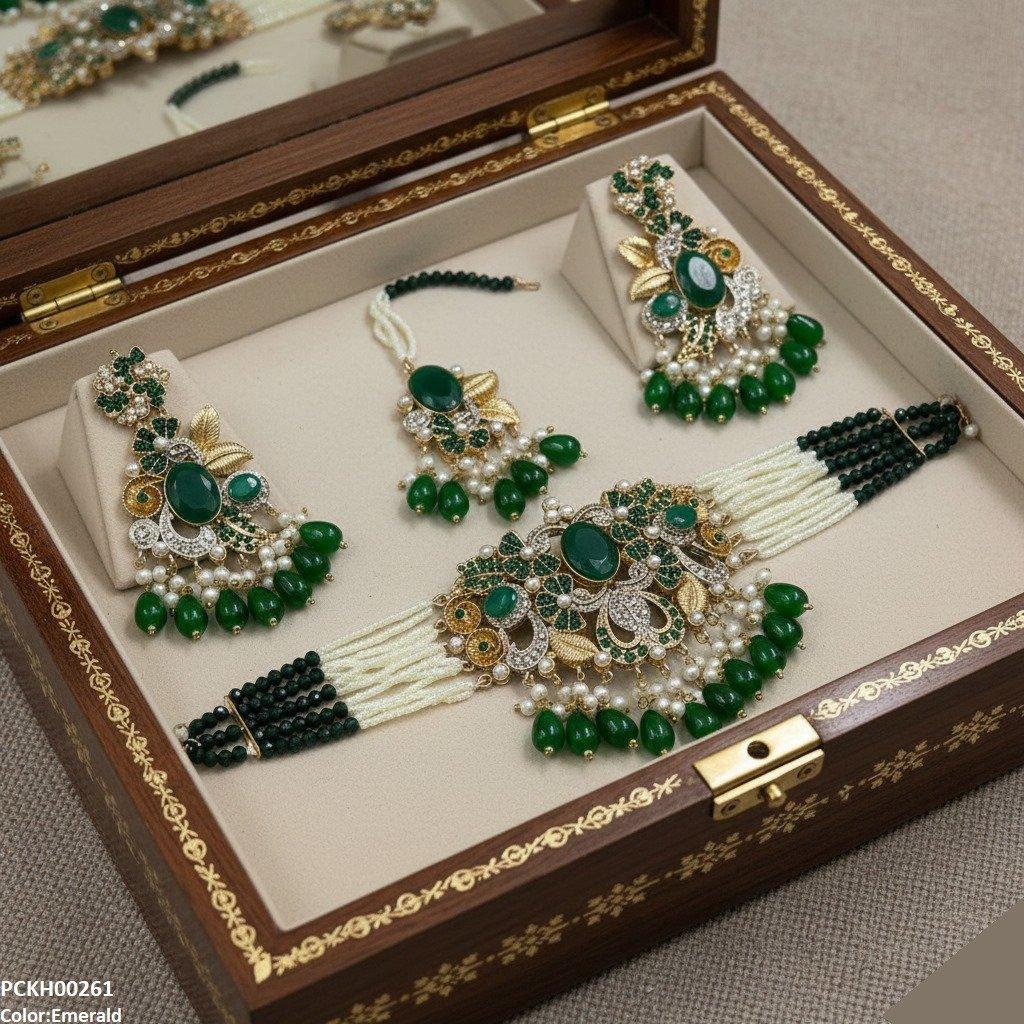 Oval/Flower Pearl Drop Choker Set