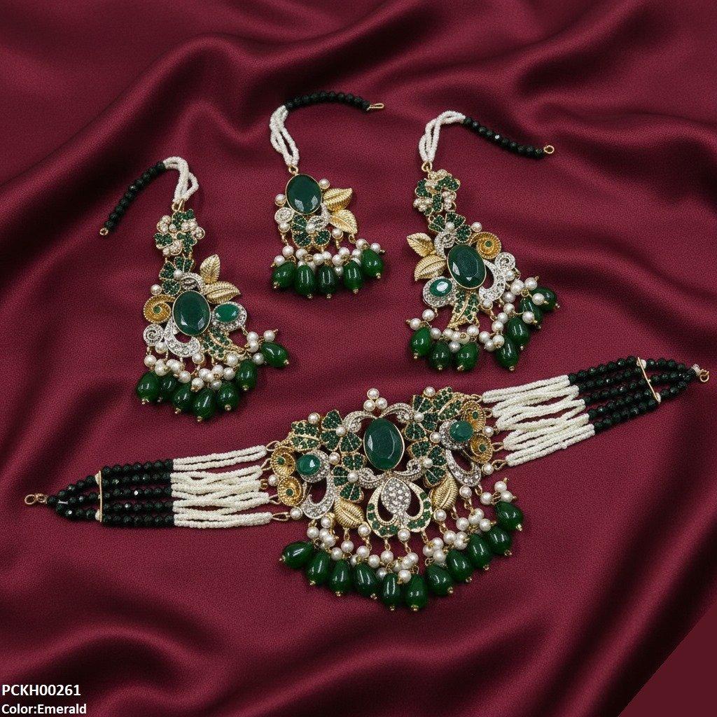 Oval/Flower Pearl Drop Choker Set