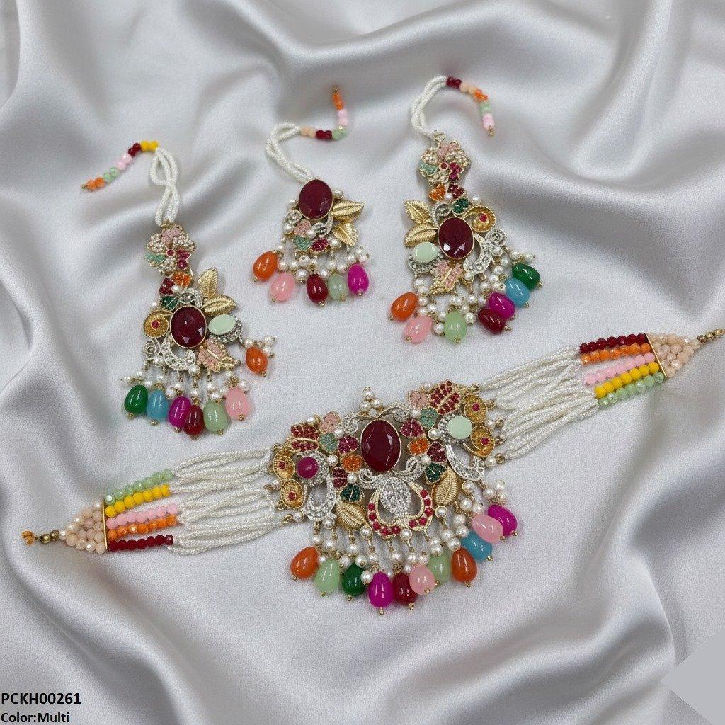 Oval/Flower Pearl Drop Choker Set