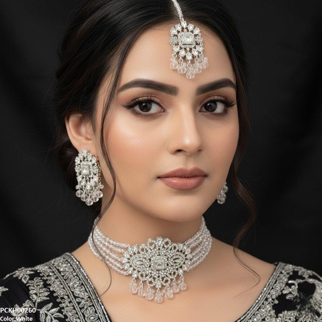 Rectangle Tear Pearl Drop Choker Set