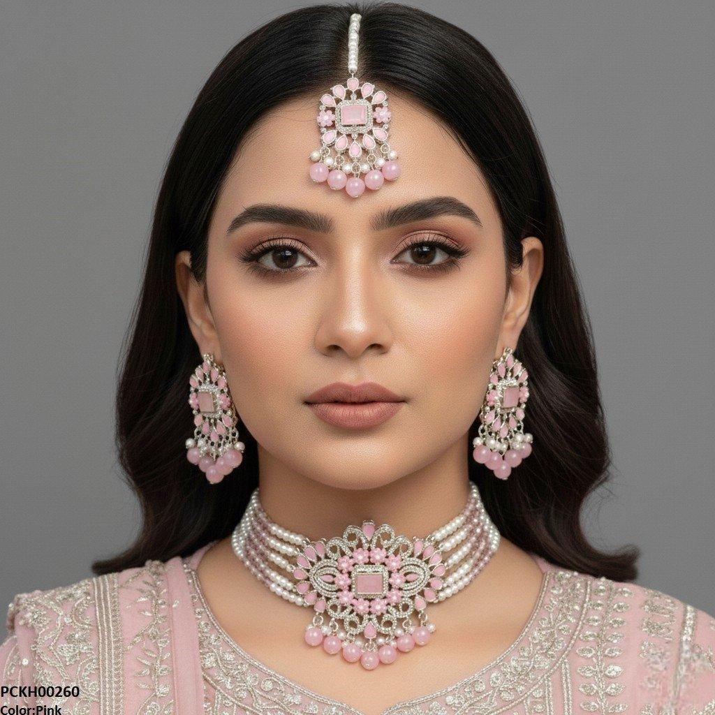 Rectangle Tear Pearl Drop Choker Set