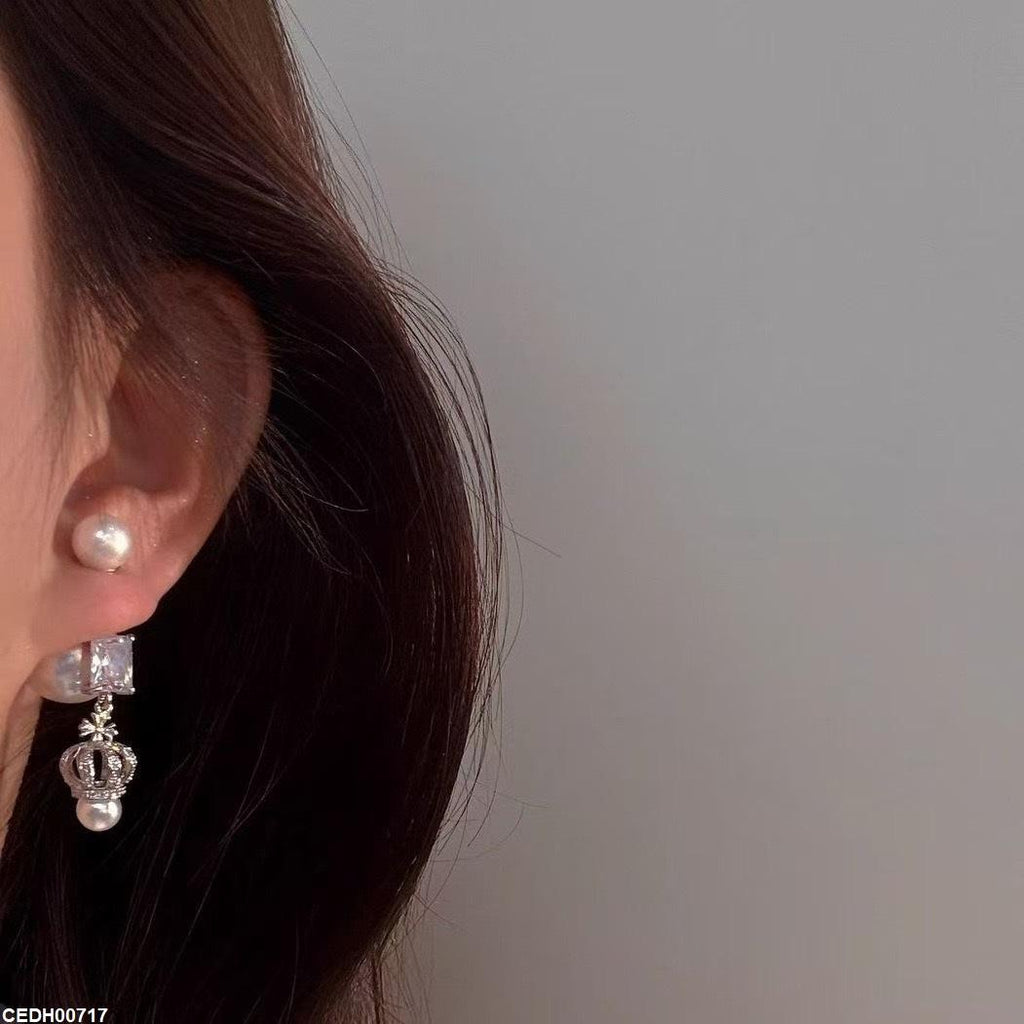 Square/Pearl Crown Drop Earrings