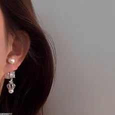 Square/Pearl Crown Drop Earrings