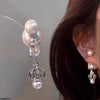 Square/Pearl Crown Drop Earrings
