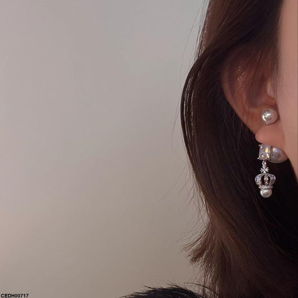 Square/Pearl Crown Drop Earrings