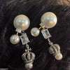 Square/Pearl Crown Drop Earrings