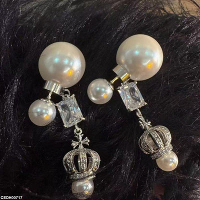 Square/Pearl Crown Drop Earrings