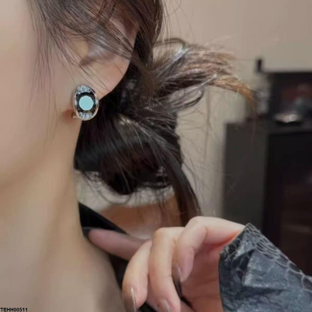 Round Stone Hoops Pair