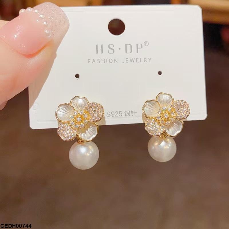 Flower Pearl Drop Earrings