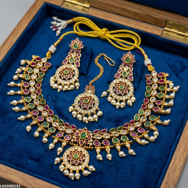 Marquise Flower Pearl Drop Necklace Set