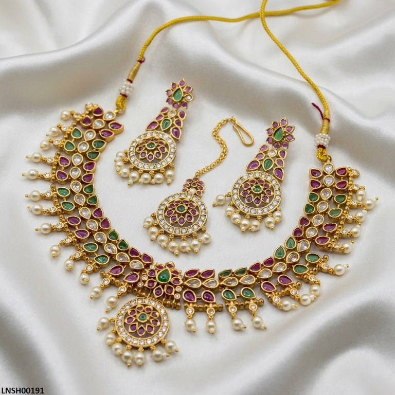 Marquise Flower Pearl Drop Necklace Set