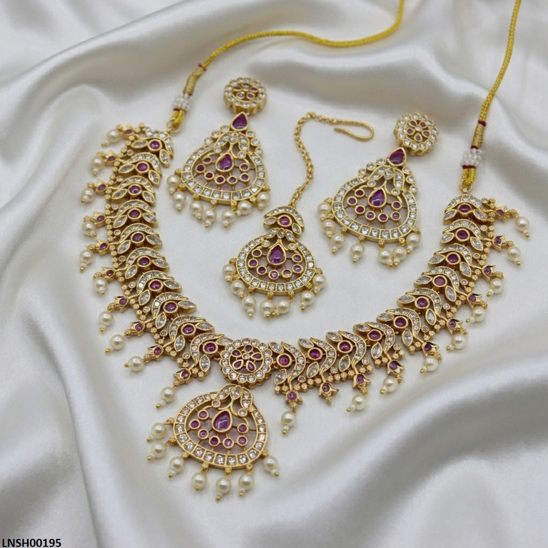 Oval Flower Pearl Drop Necklace Set