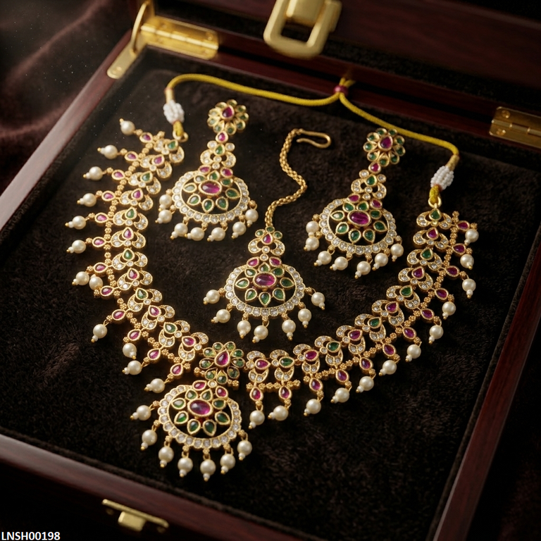 Flower Pearl Drop Necklace Set