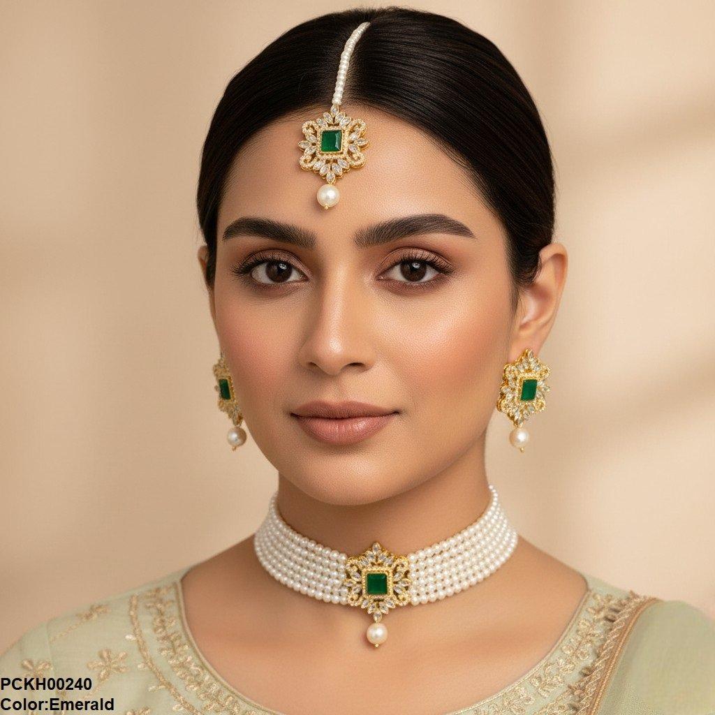 Square/Tear Pearl Drop Choker Set