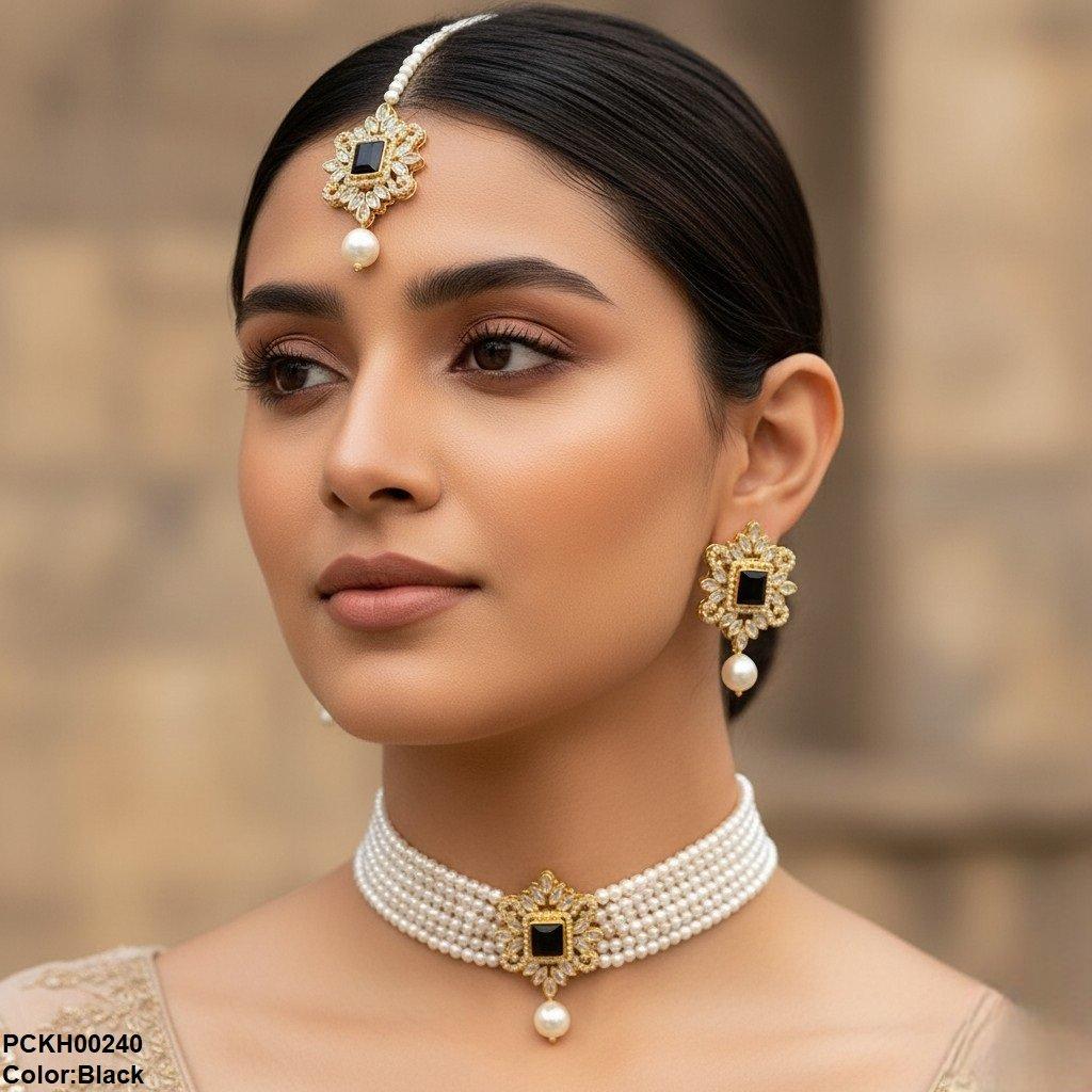 Square/Tear Pearl Drop Choker Set