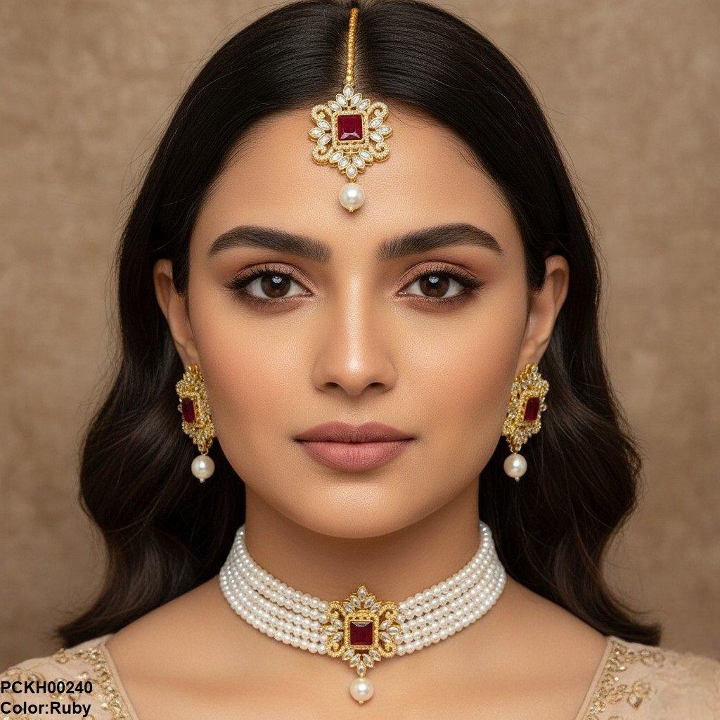 Square/Tear Pearl Drop Choker Set
