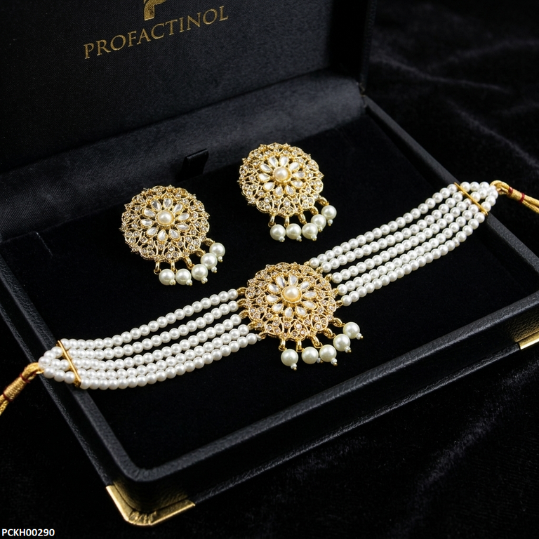 Flower Pearl Drop Choker Set