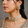 Square Stone Pearl Drop Choker Set