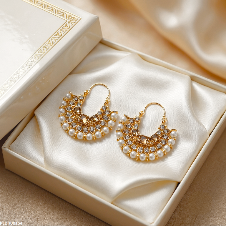Square Stone Pearl Drop Earring