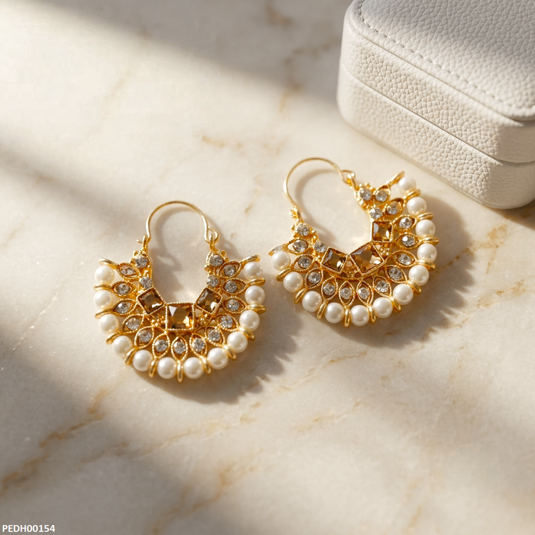 Square Stone Pearl Drop Earring