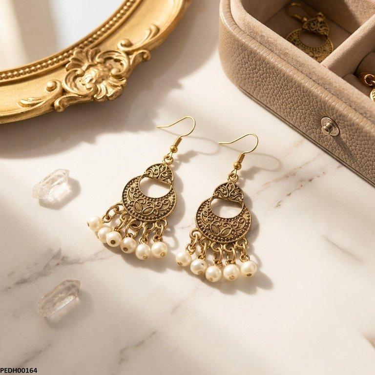 Antique Moon Pearl Drop Earrings