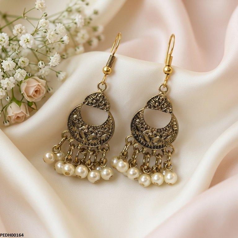 Antique Moon Pearl Drop Earrings