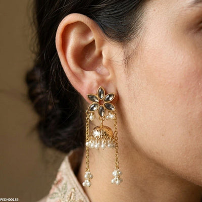 Flower Layer Pearl Drop Earrings