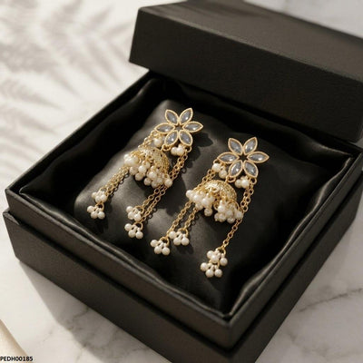 Flower Layer Pearl Drop Earrings