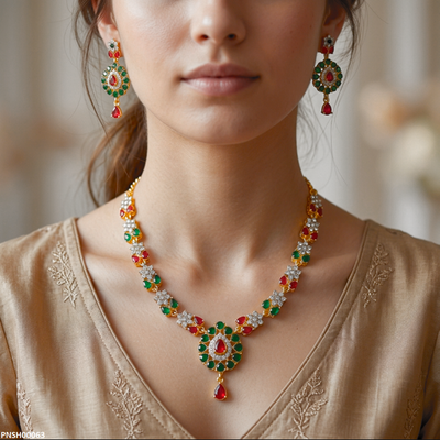 Multi Stone Tear Drop Necklace Set