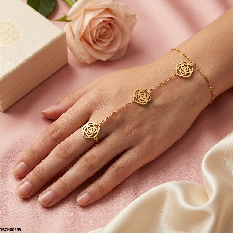 Stainless Steel Rose Flower Angla Bracelet Adjustable