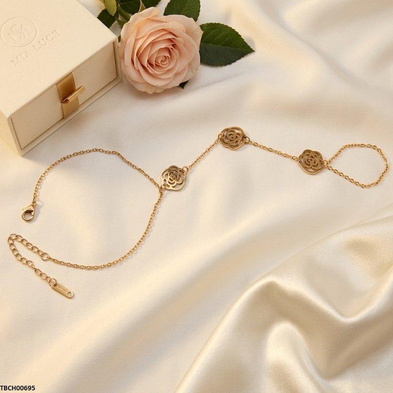 Stainless Steel Rose Flower Angla Bracelet Adjustable