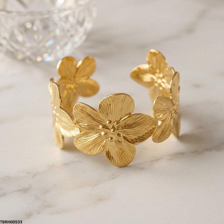 Floral Flower Cuff Stainless Steel Bracelet Adjustable