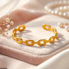 Oval Chain Link Cuff Stainless Steel Bracelet Adjustable