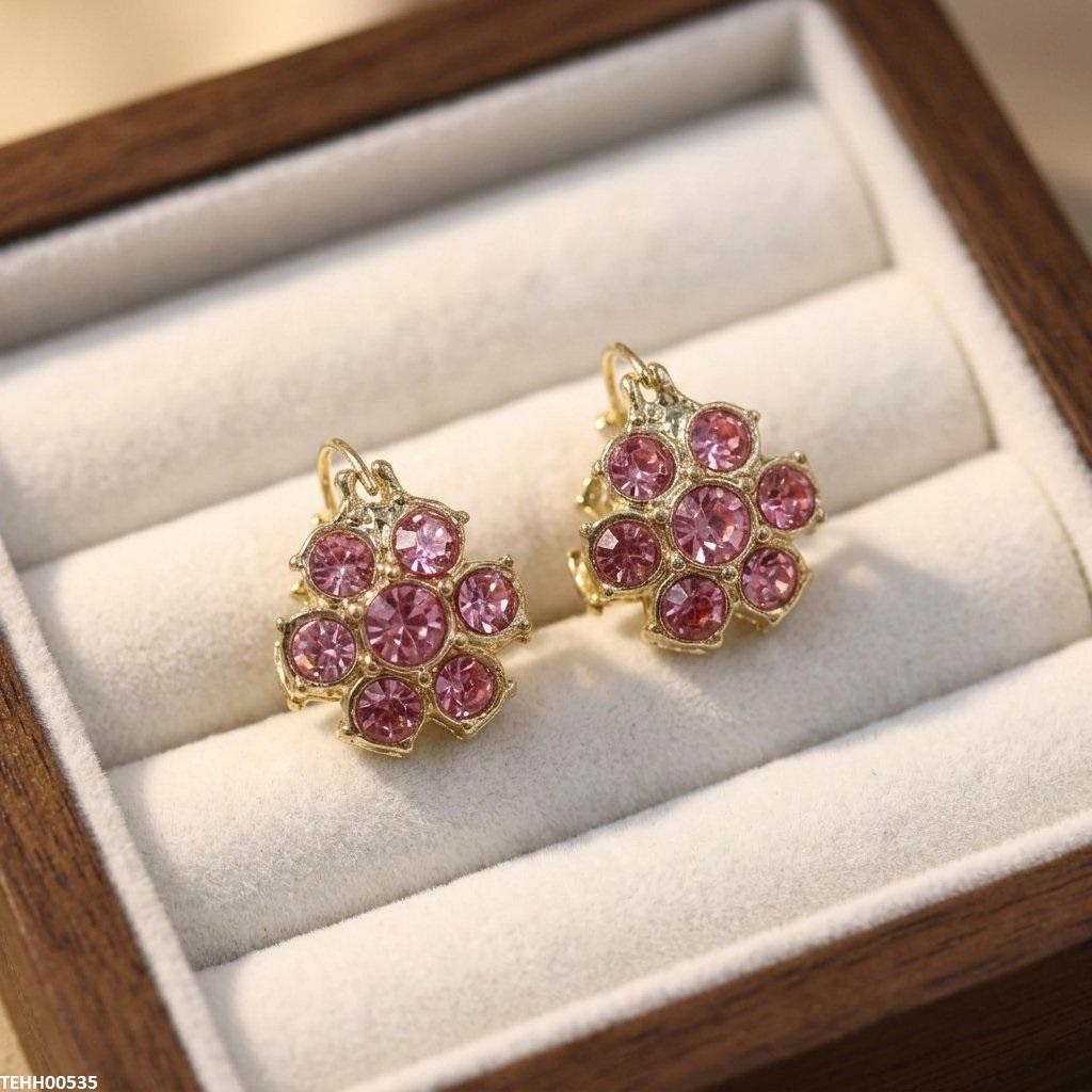 Round Stone Hoops Pair