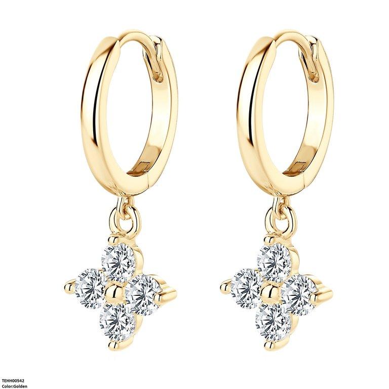 Zircon Flower Drop Hoops Pair