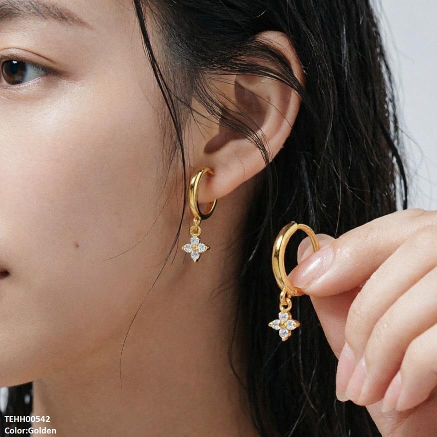 Zircon Flower Drop Hoops Pair