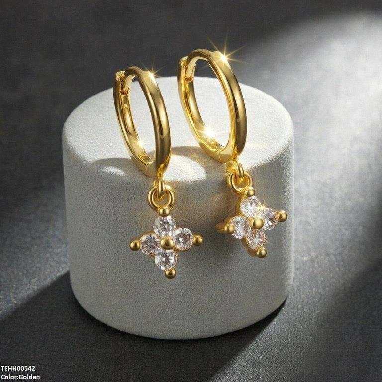 Zircon Flower Drop Hoops Pair